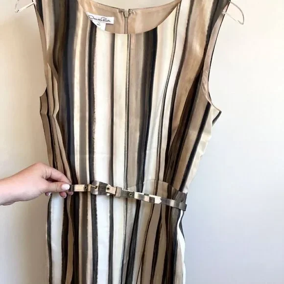 Oscar De La Rente Size 6 Sleeveless Mini Dress Belted Geometric - Picture 6 of 9